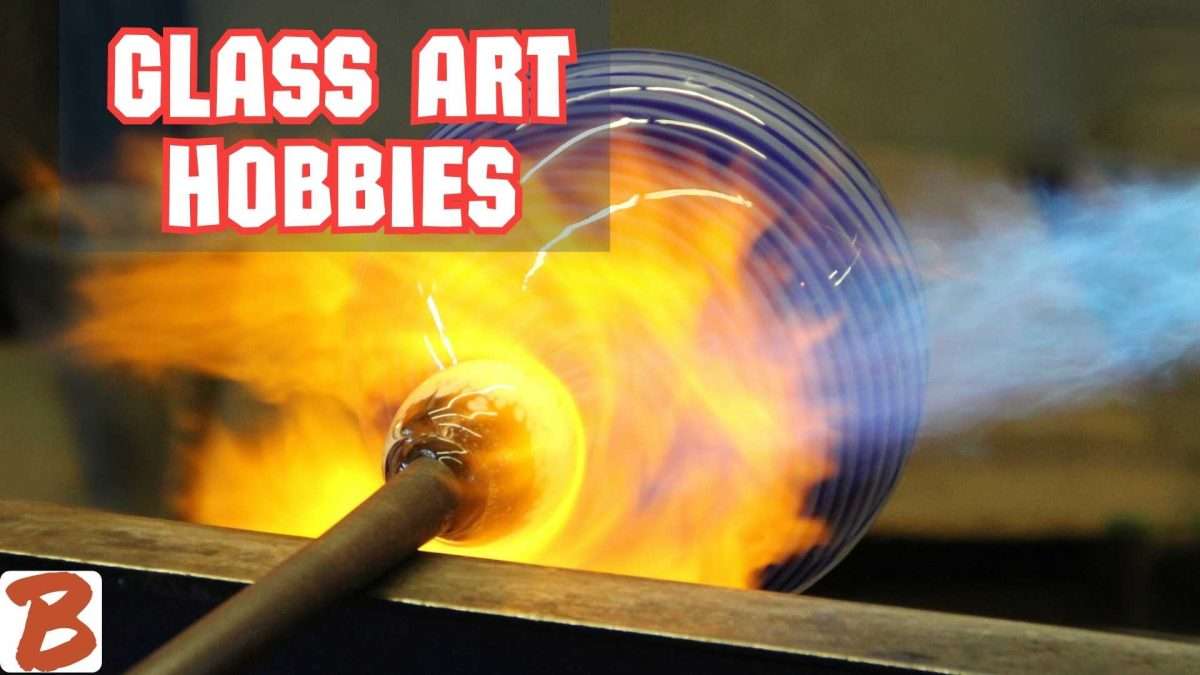 "glass art hobbies", glass ball being fired on the end of a stick, fire and blue