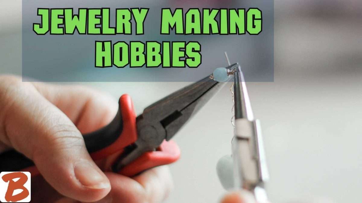 "jewelry making hobbies", plyers working on earing, blue earring