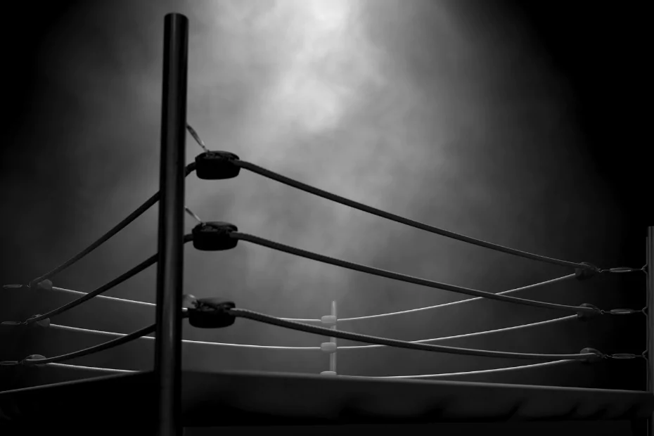 boxing ring, black and white 