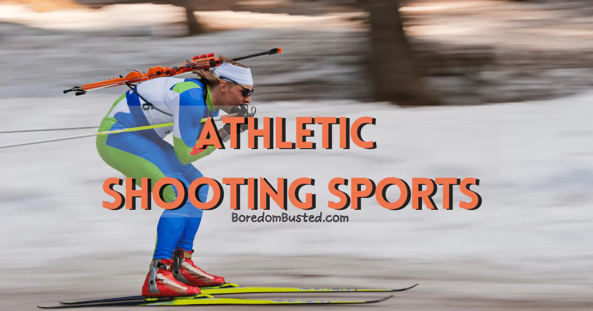 A man on skis engaging in athletic shooting sports
