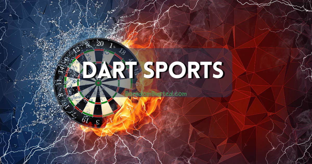 Dart apk for archery sports and shooting sports, dart board on fire "dart sports" text