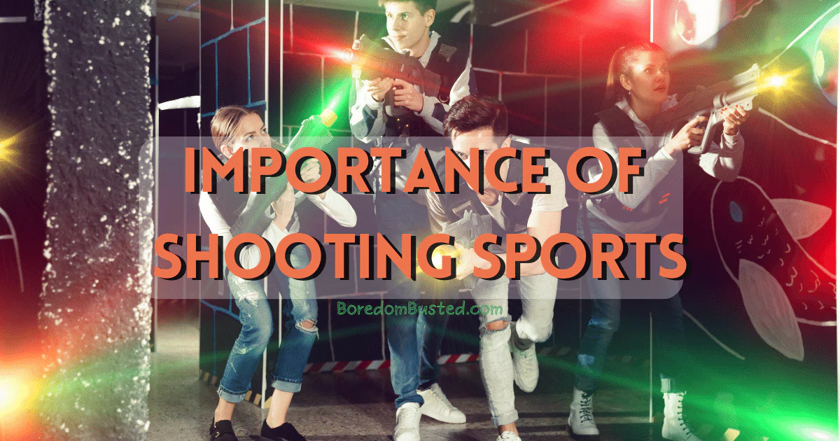 The significance of shooting sports, including archery and other types of sports. teenagers playing laser tag in the background