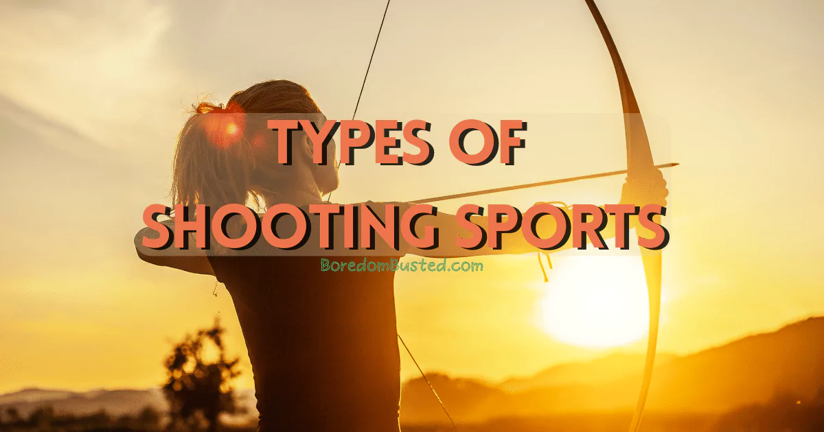 Various types of archery and shooting sports "types of shooting sports" woman with box in front of sunset