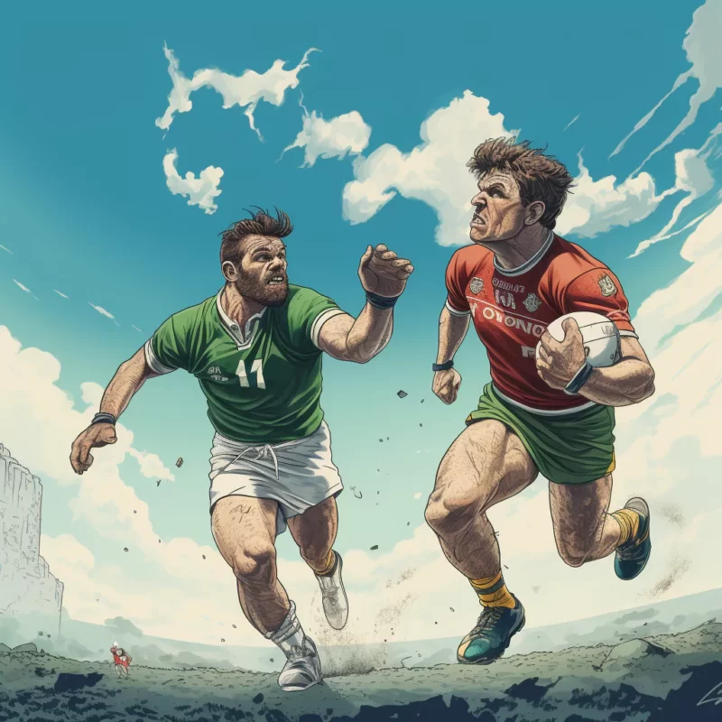 Ireland vs England rugby and Gaelic football illustration